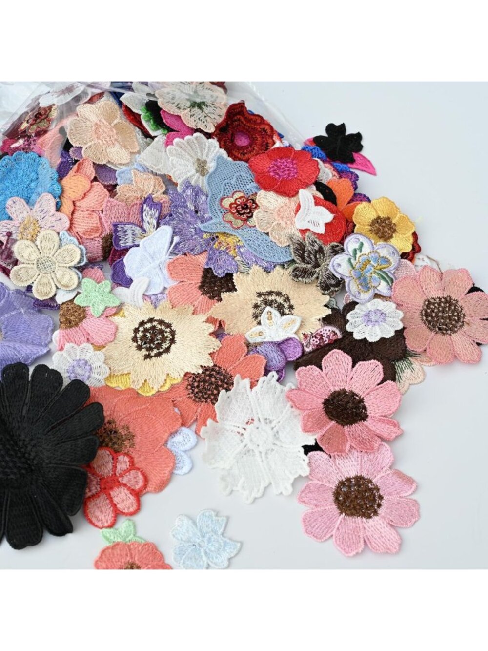 100pc Embroidered Flower Patches - DIY Floral Appliques for Clothing, Bags